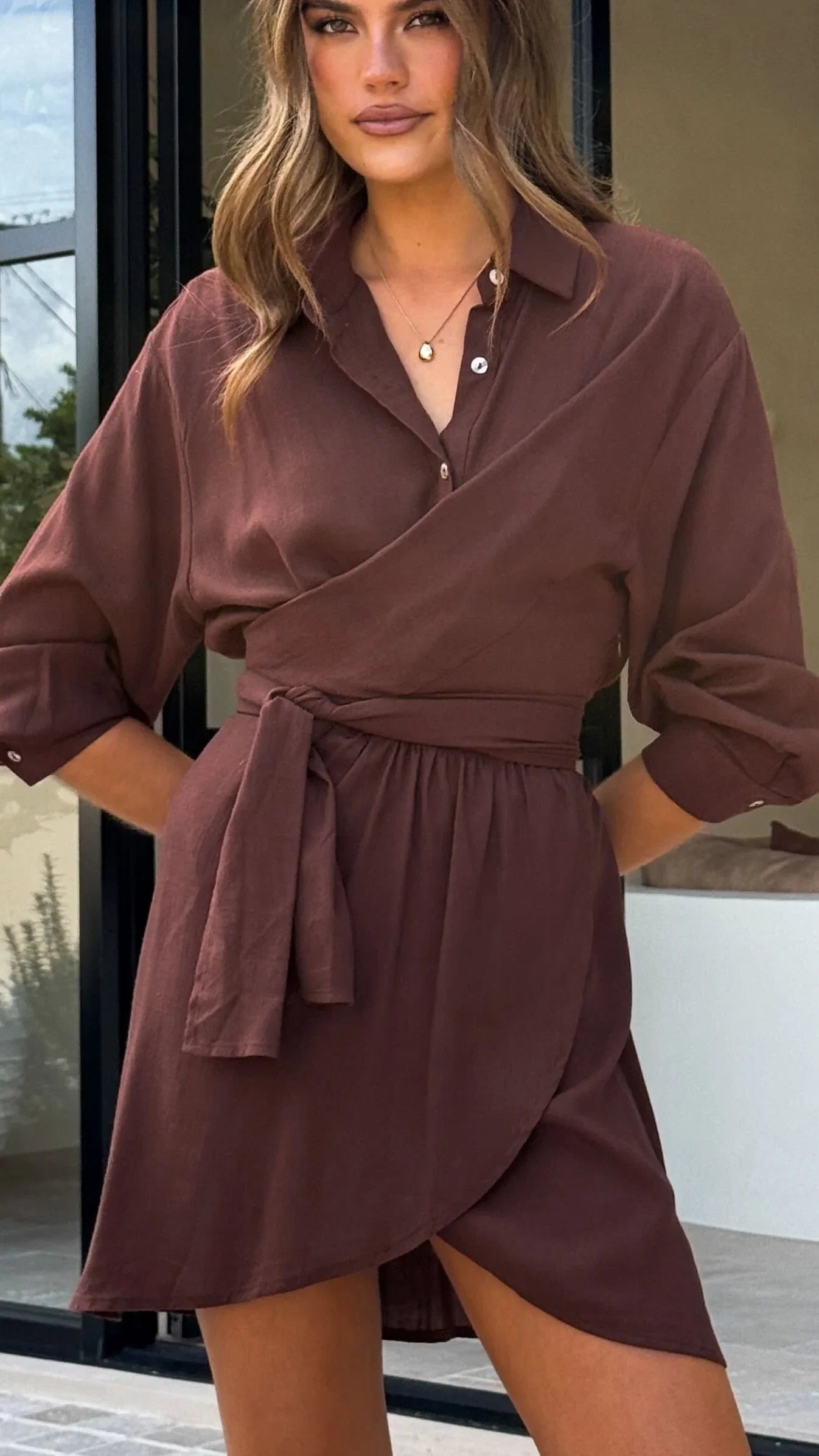 Zaida Shirt Mini Dress Chocolate