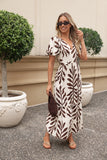 Steele Puff Sleeve Midi Dress Brown Palm