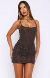 Bound Hearts Beaded Mini Dress Chocolate
