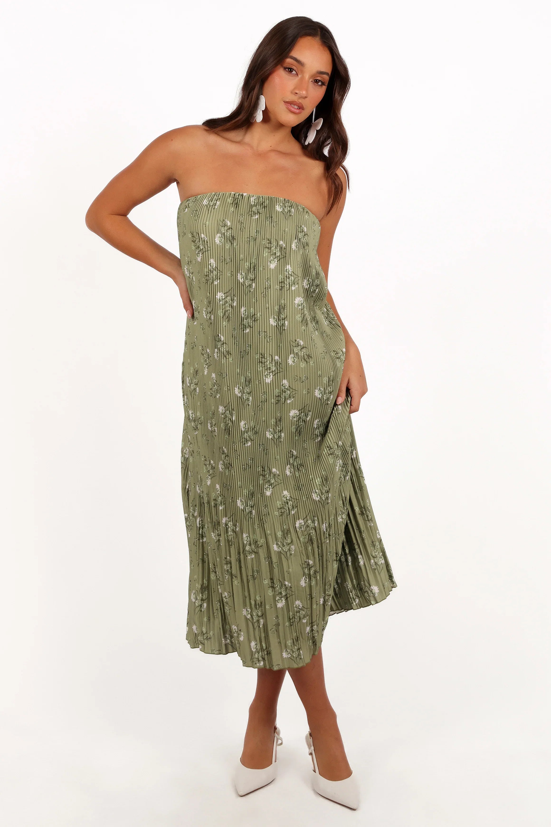 Sylvie Strapless Midi Dress Sage Botanical