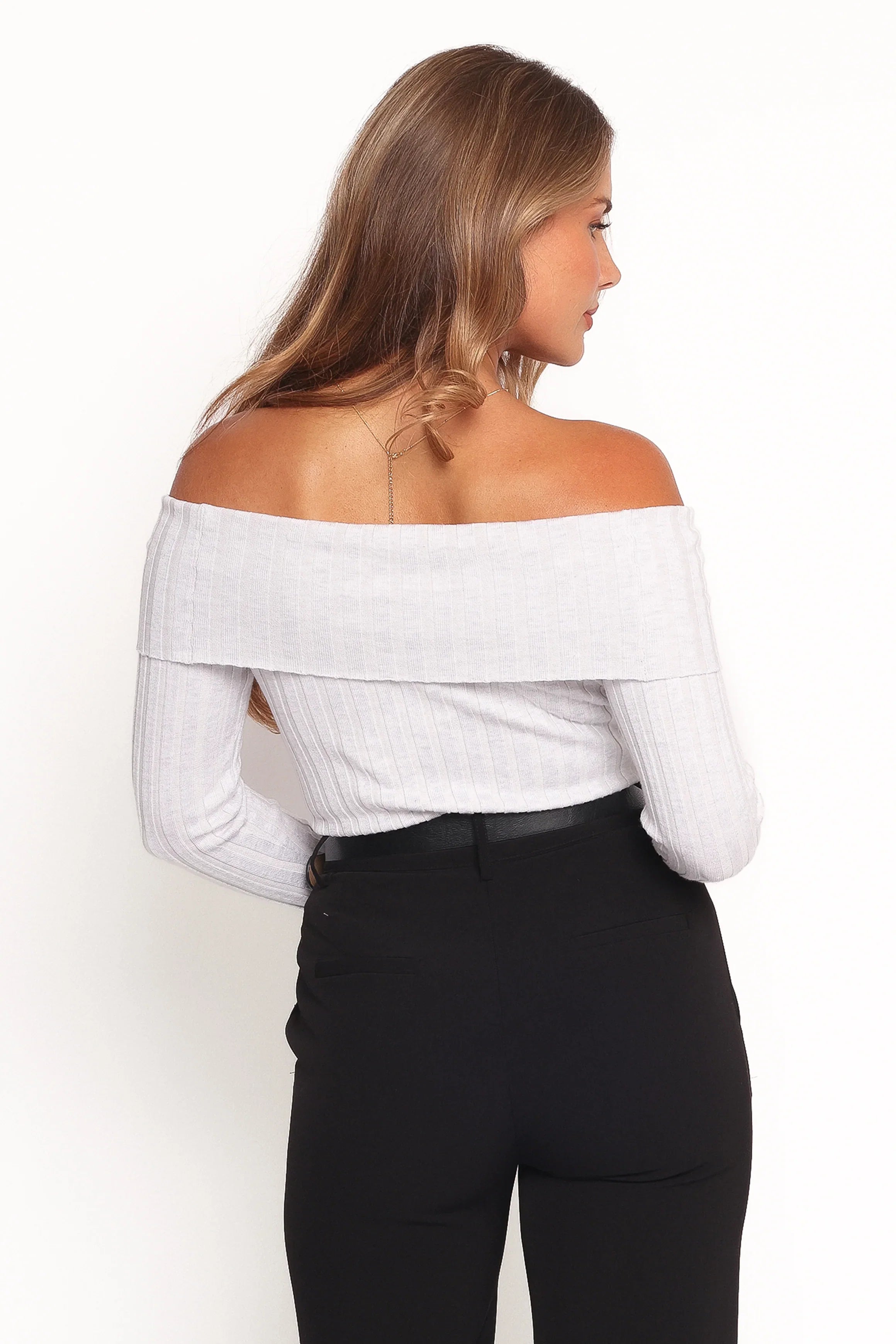 Anderson Wide Rib Off Shoulder Top Pastel Grey