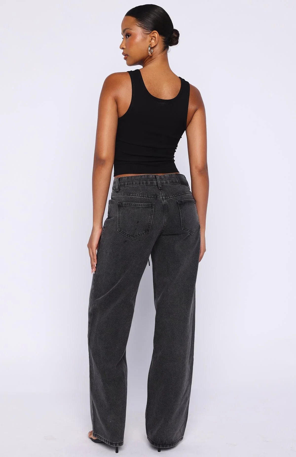 Making Appearances Mid Rise Lace Up Straight Leg Jeans Black Acid Wash