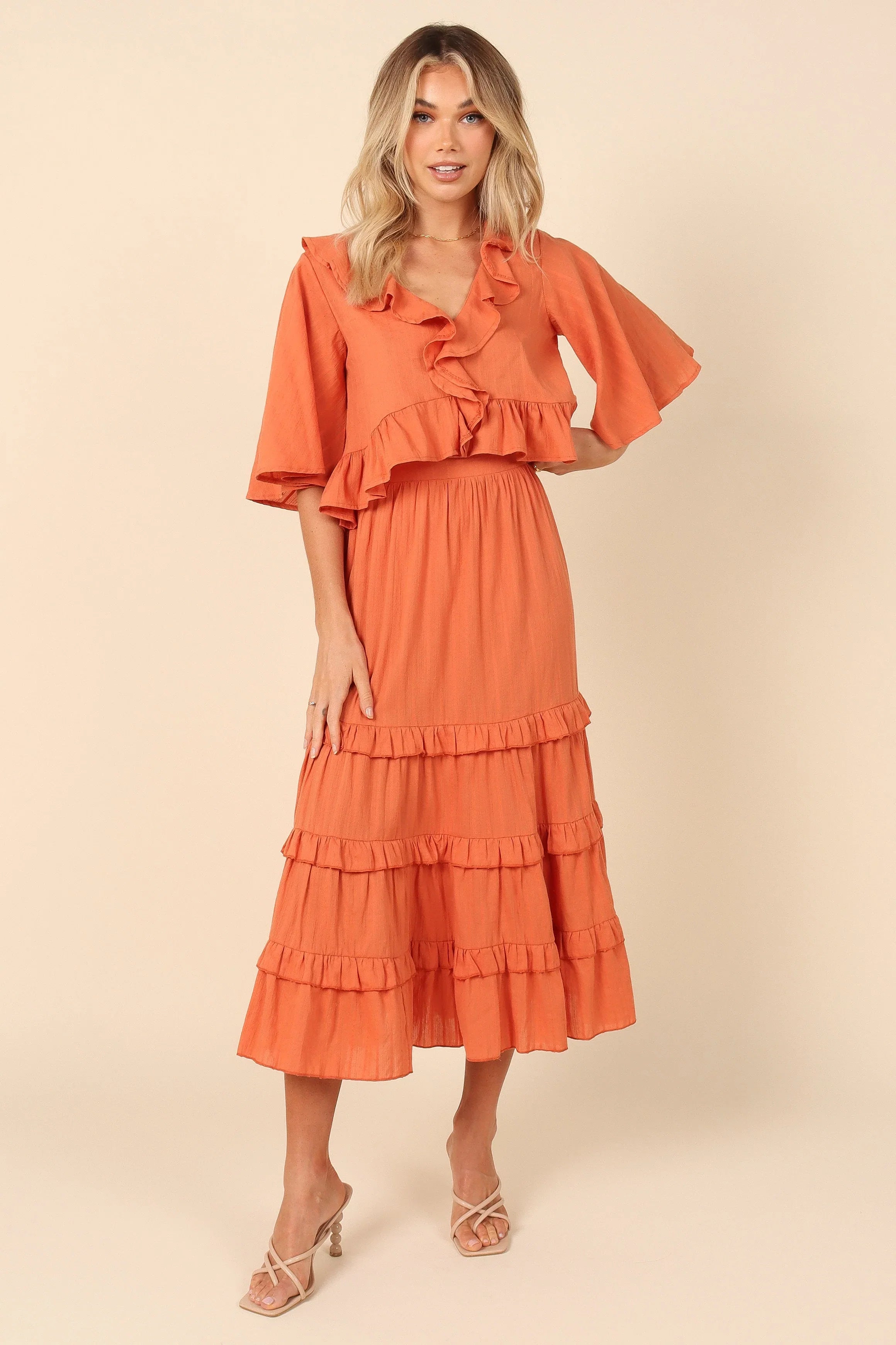Sheridan Cropped Ruffle Top Rust
