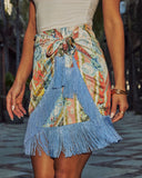 Keanu Border Print Wrap Mini Skirt