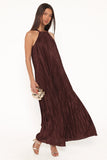Melody Plisse Halter Maxi Dress Brown