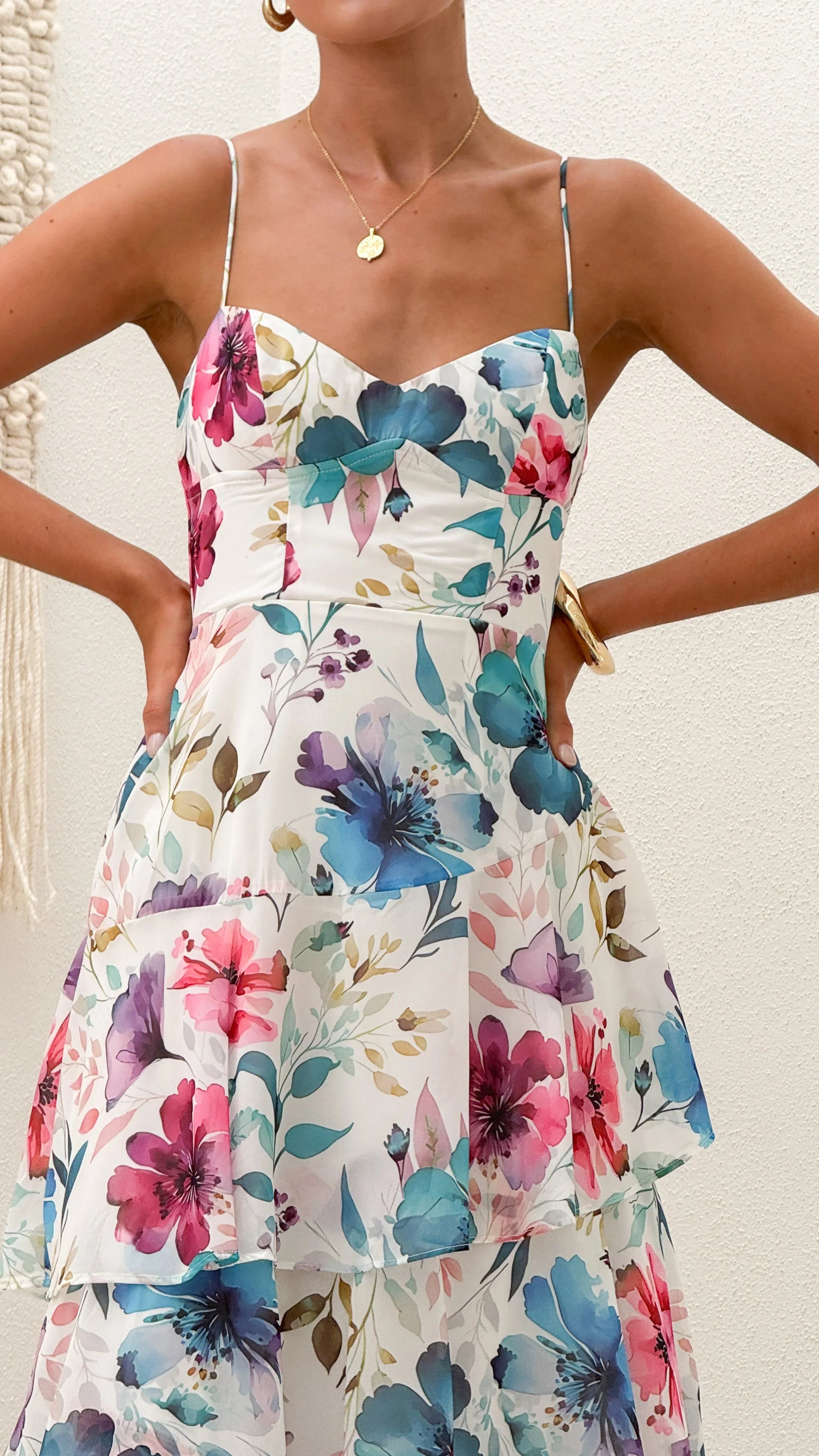 Ami Maxi Dress Blue Pink Floral