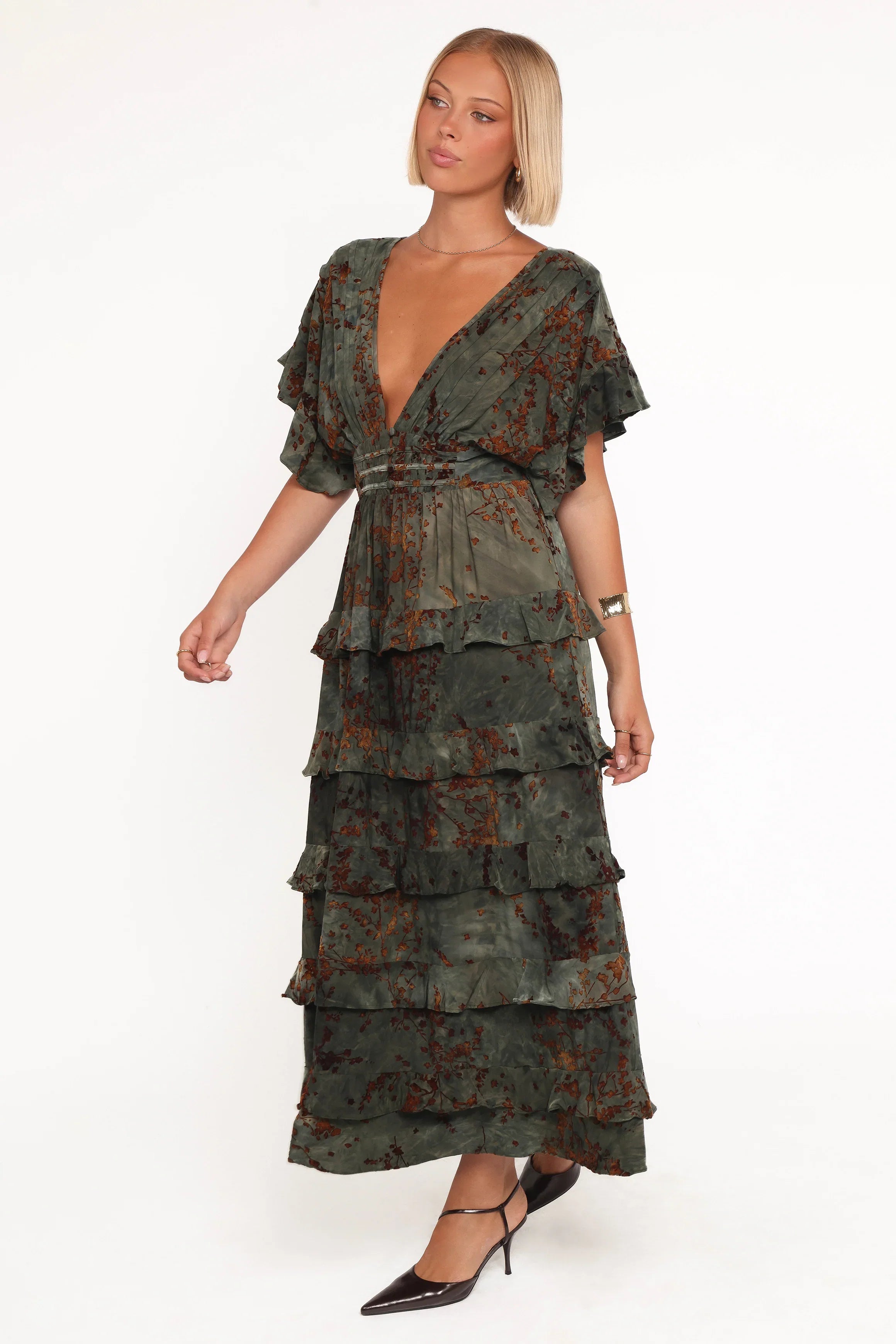 Wendi Ruffle Dress Jade Brown