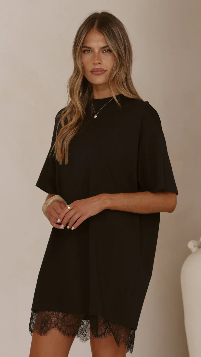 Saya T Shirt Lace Mini Dress Black