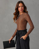 All The Craze Velvet Mesh Houndstooth Bodysuit