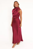 Anabelle Halter Neck Lace Maxi Dress Berry