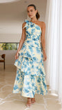 Odilie One Shoulder Maxi Dress Yellow Blue Floral