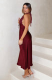 Guess You Miss Me Halter Midi Dress Burgundy Pink Dot