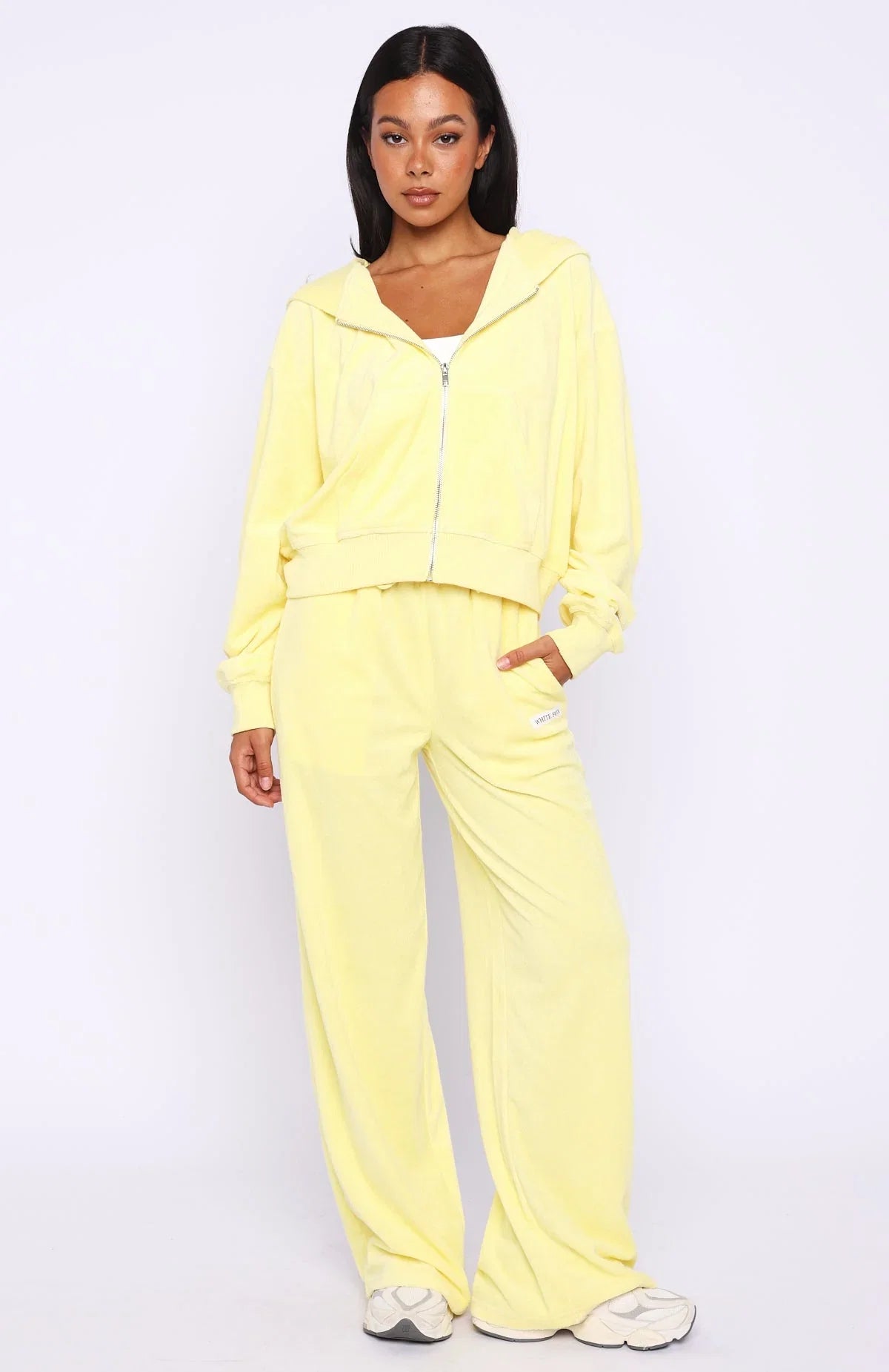 Causing Commotion Terry Boxy Zip Front Hoodie Lemon