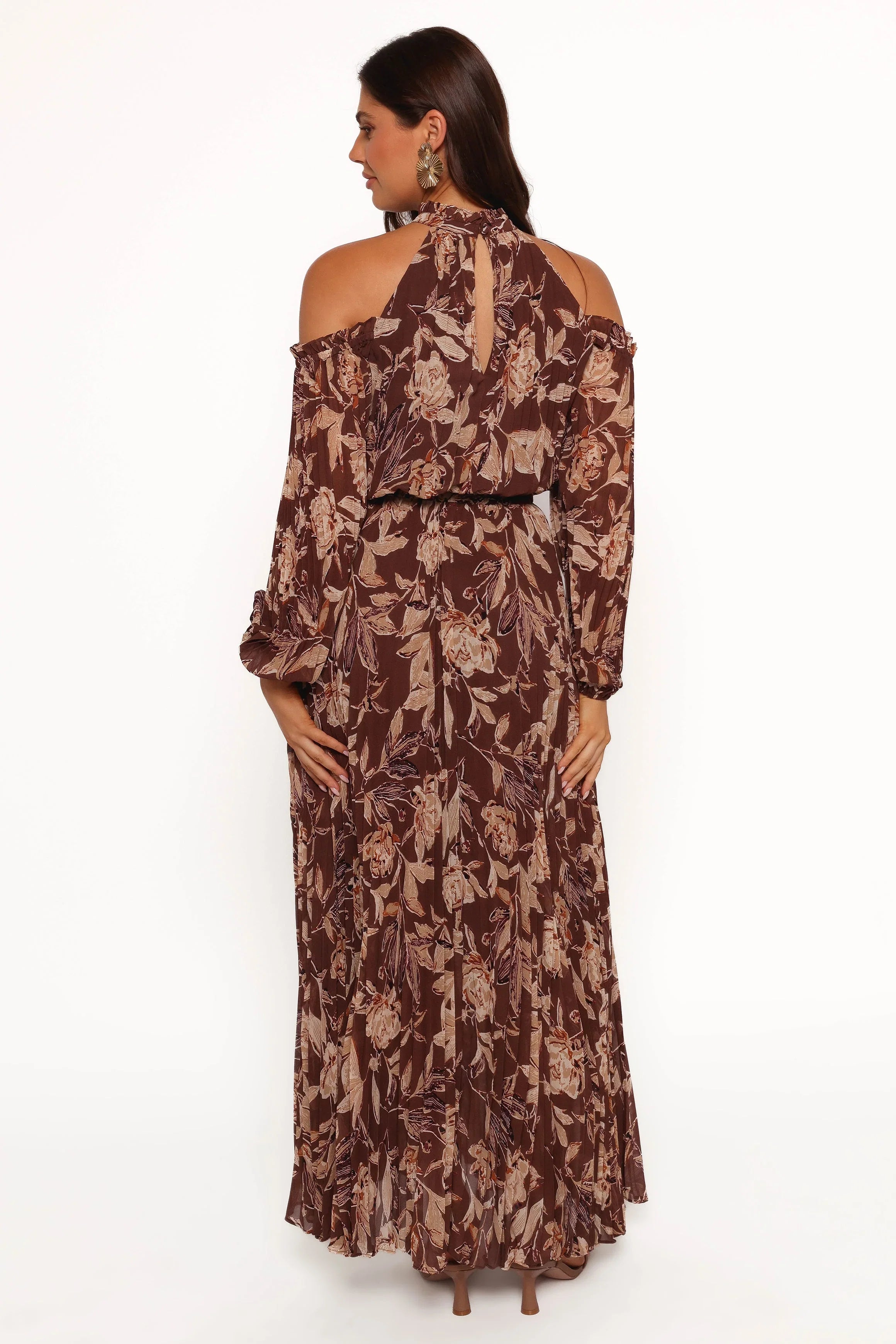 Hilary Pleated Maxi Dress Brown Floral