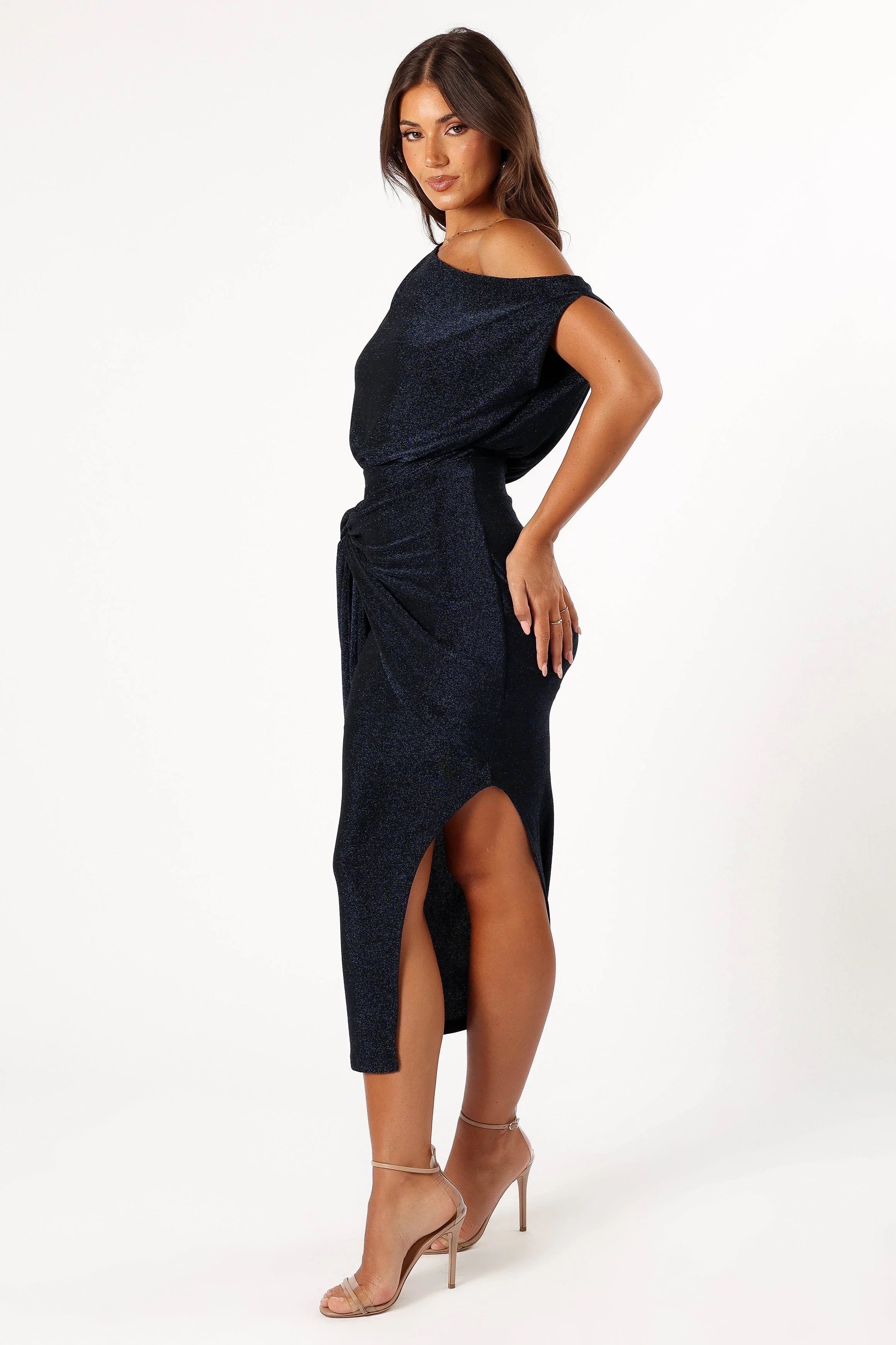 Santiago Off Shoulder Midi Dress Navy
