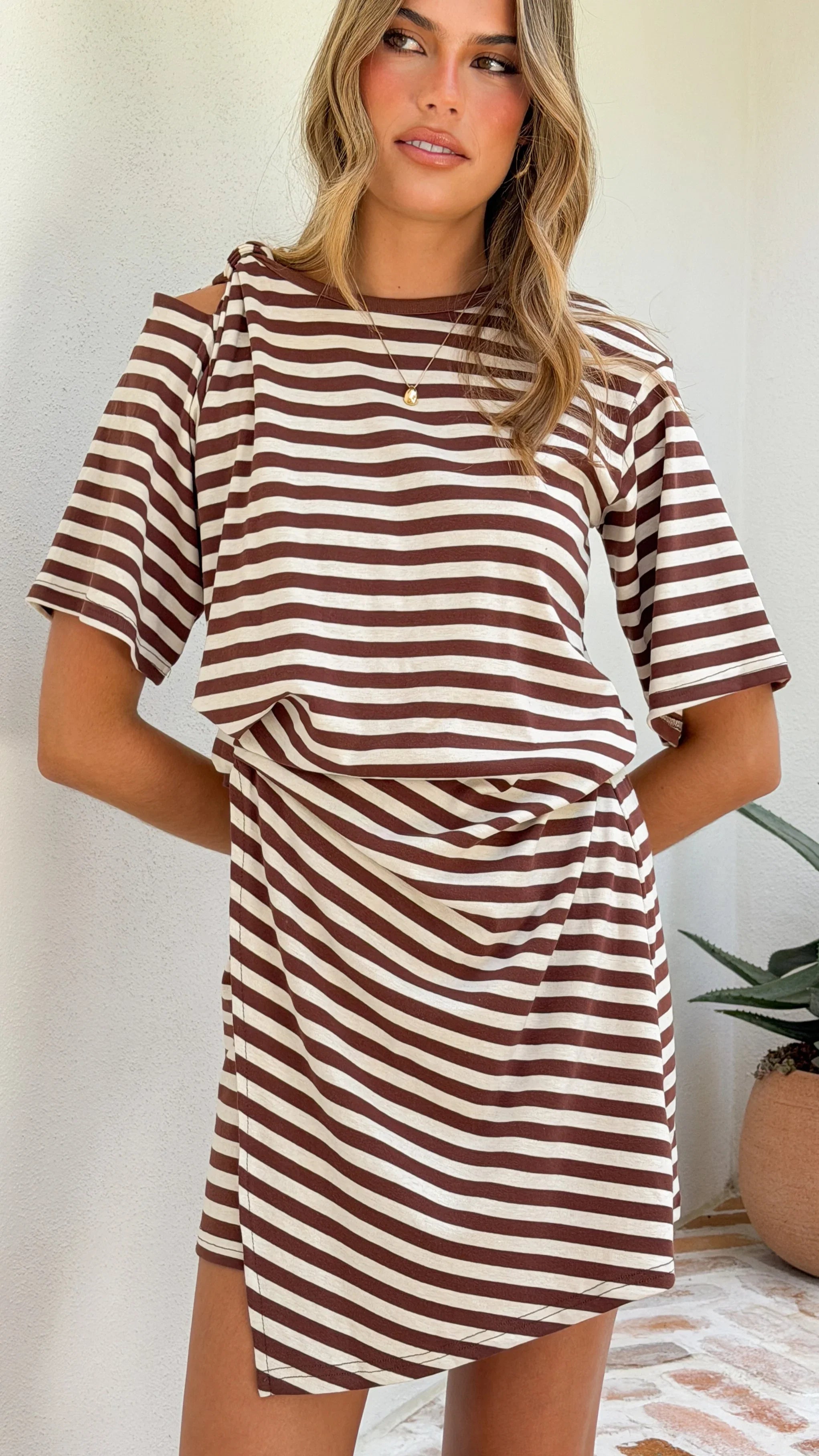 Adelia Mini Dress Chocolate Stripe