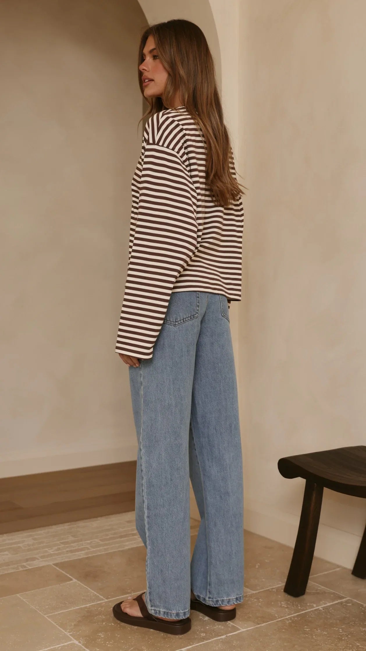 Solana Long Sleeve Top Choc White Stripe