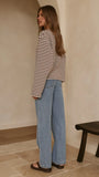 Solana Long Sleeve Top Choc White Stripe