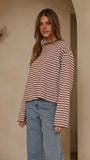 Solana Long Sleeve Top Pink Choc Stripe