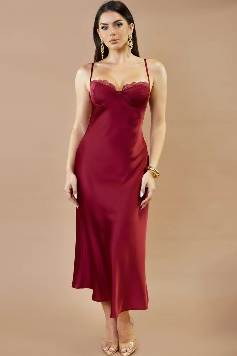 Civelle Satin Maxi Dress Burgundy Red