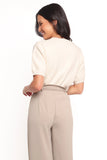 Orlana Embellished Neck Short Sleeve Sweater Cream