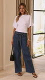 Vicky Tie Waist Straight Leg Jeans Dark Wash