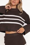 Sara Sweater Set Mini Skirt Chocolate Cream Stripe
