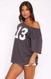 Trial Run Off Shoulder Oversized Tee Volcanic