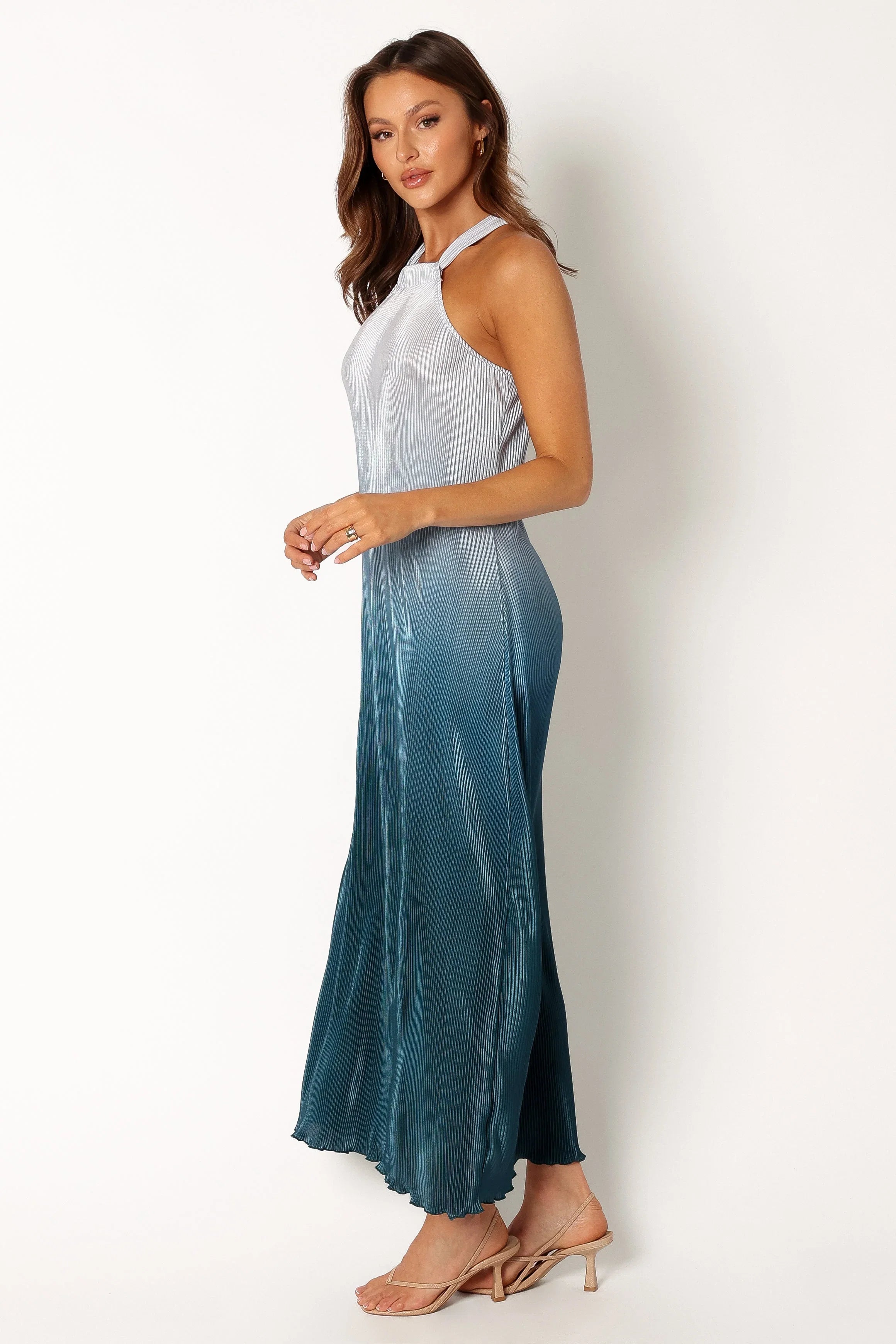 Melody Plisse Halter Maxi Dress Navy Gradient