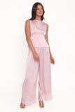 Viola Drawstring Wide Leg Pant Pale Pink