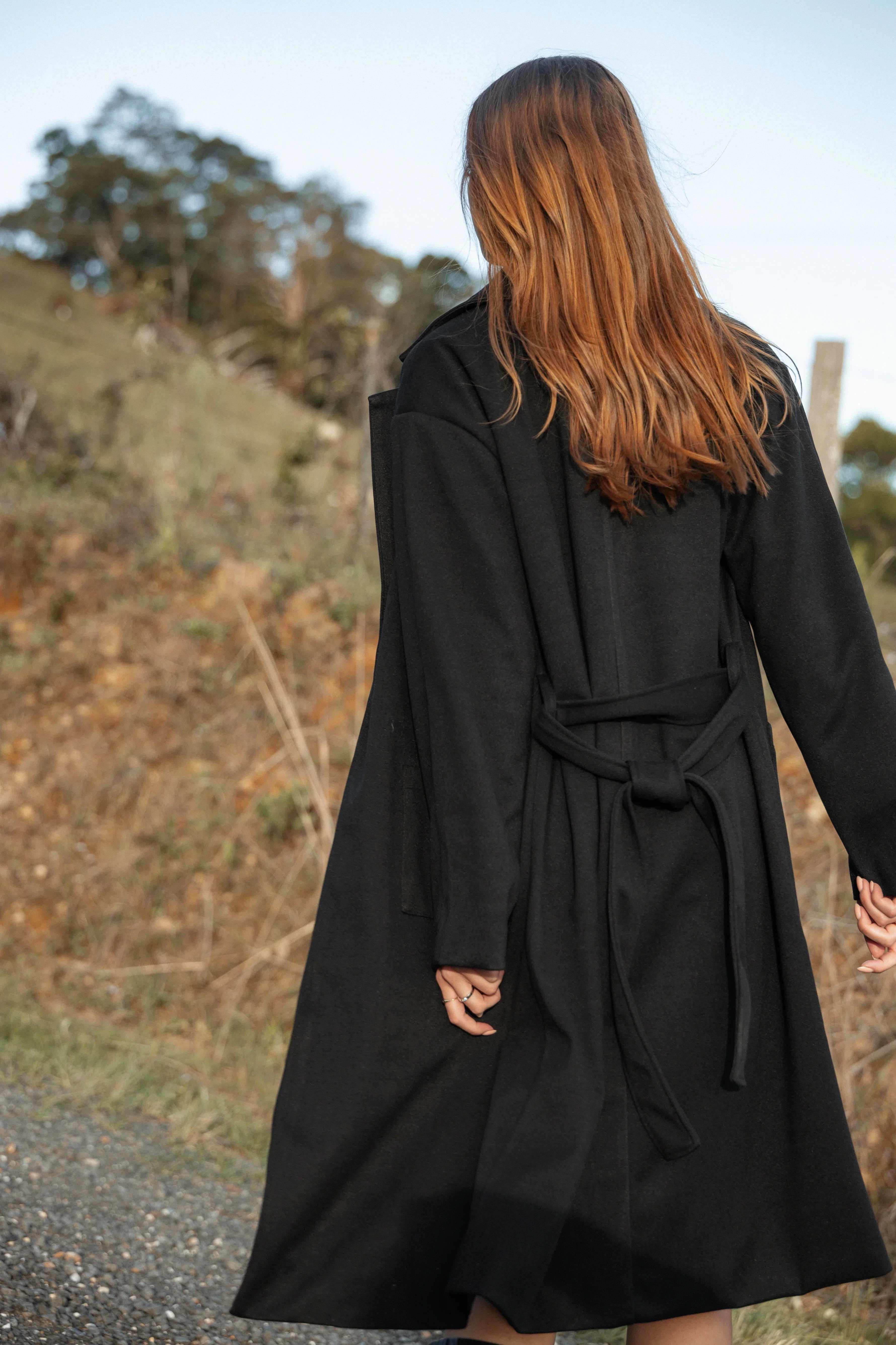 Kloss Tie Front Long Coat Black