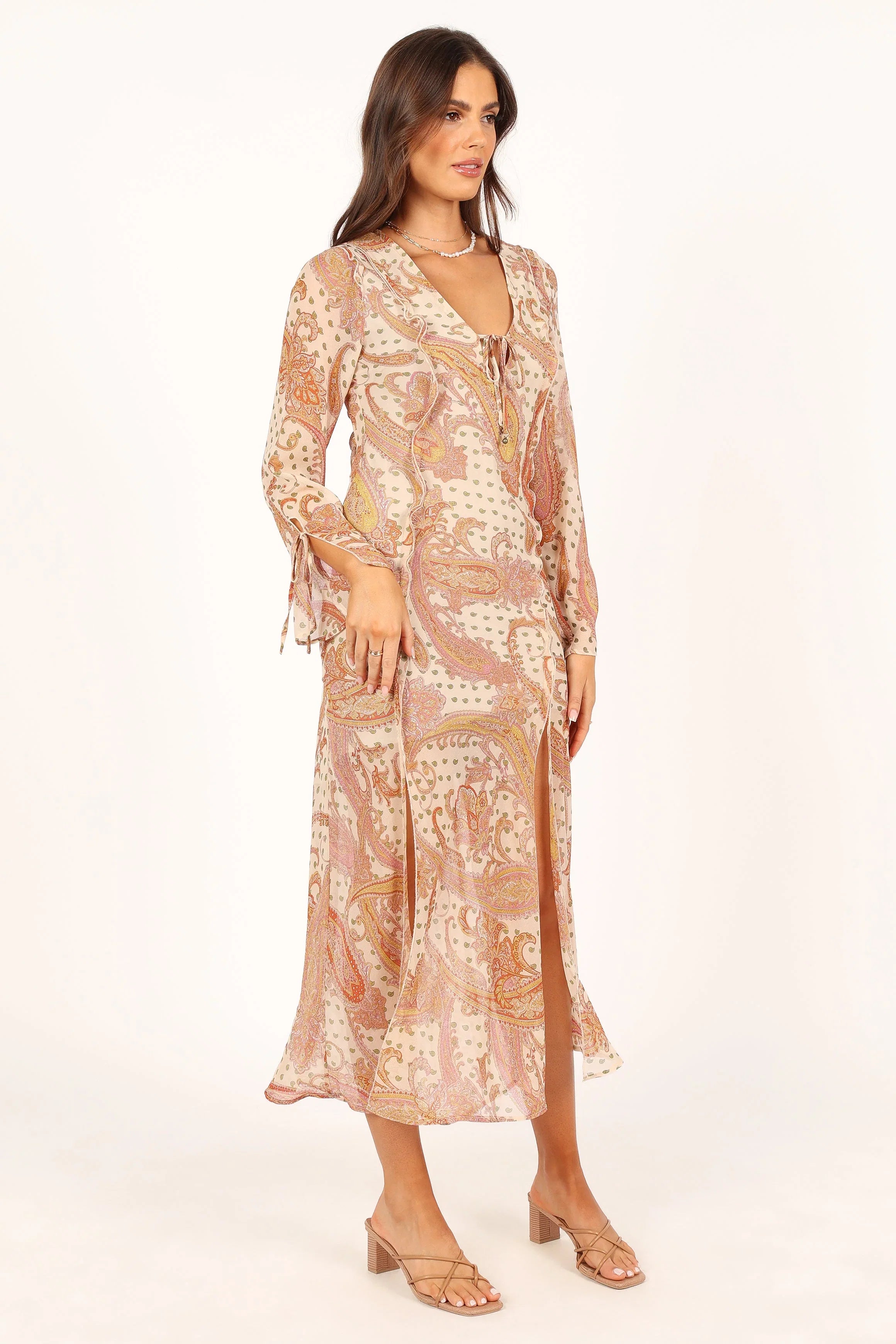 Sio Long Sleeve Midi Dress Tan