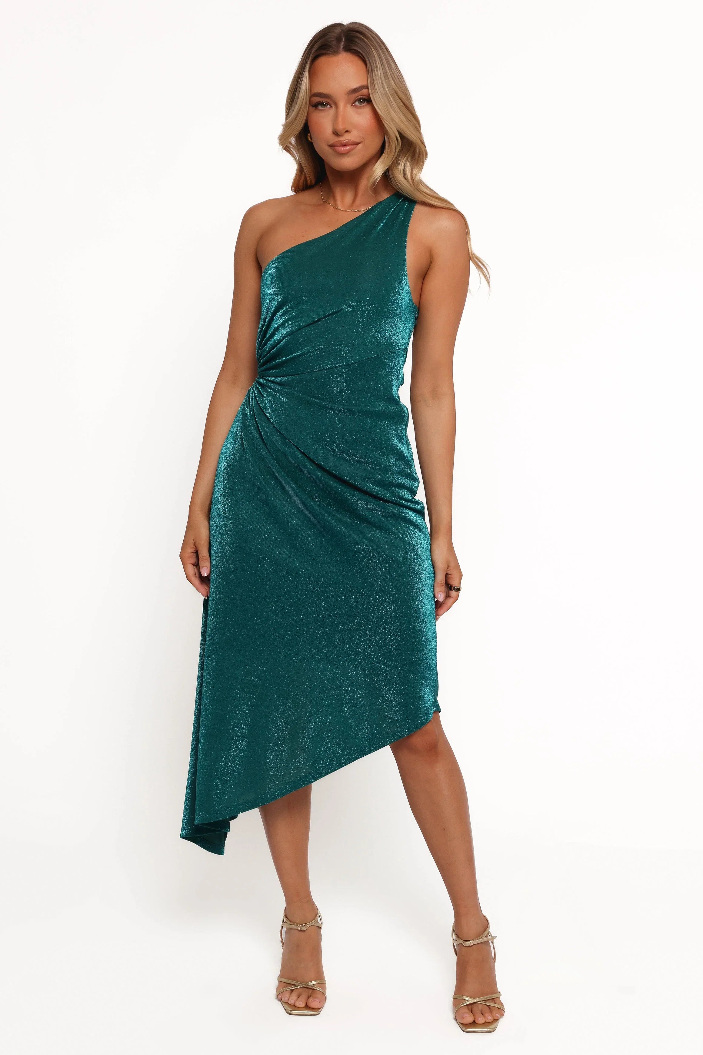 Emma One Shoulder Midi Dress Teal