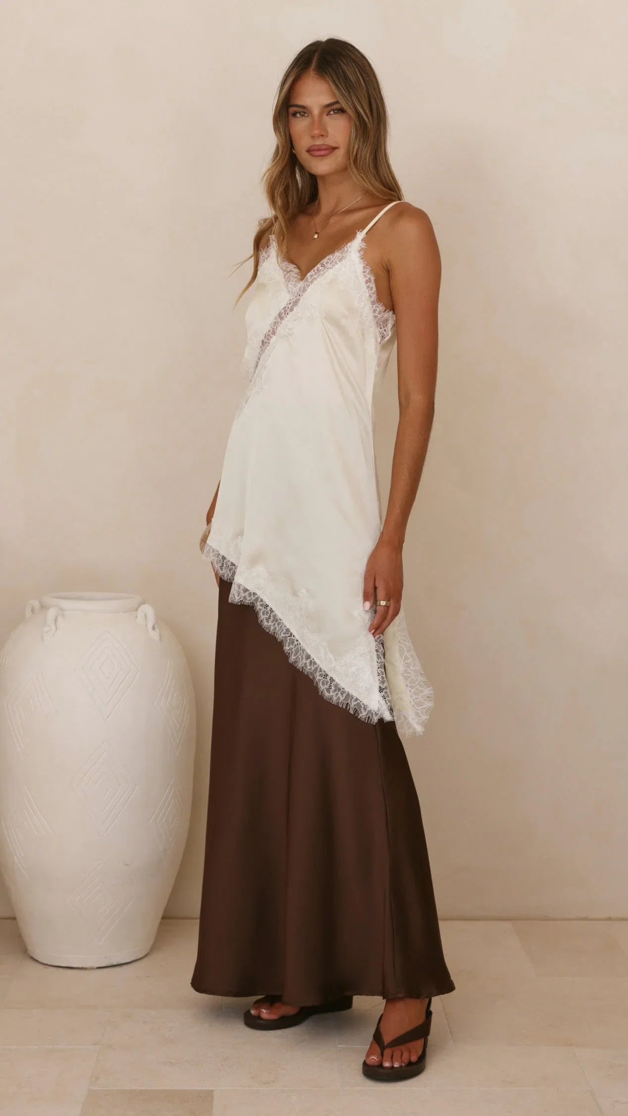 Sayuri Satin Lace Mini Tunic Cream