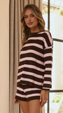 Jaeden Long Sleeve Top Shorts Set Pink Chocolate Stripe