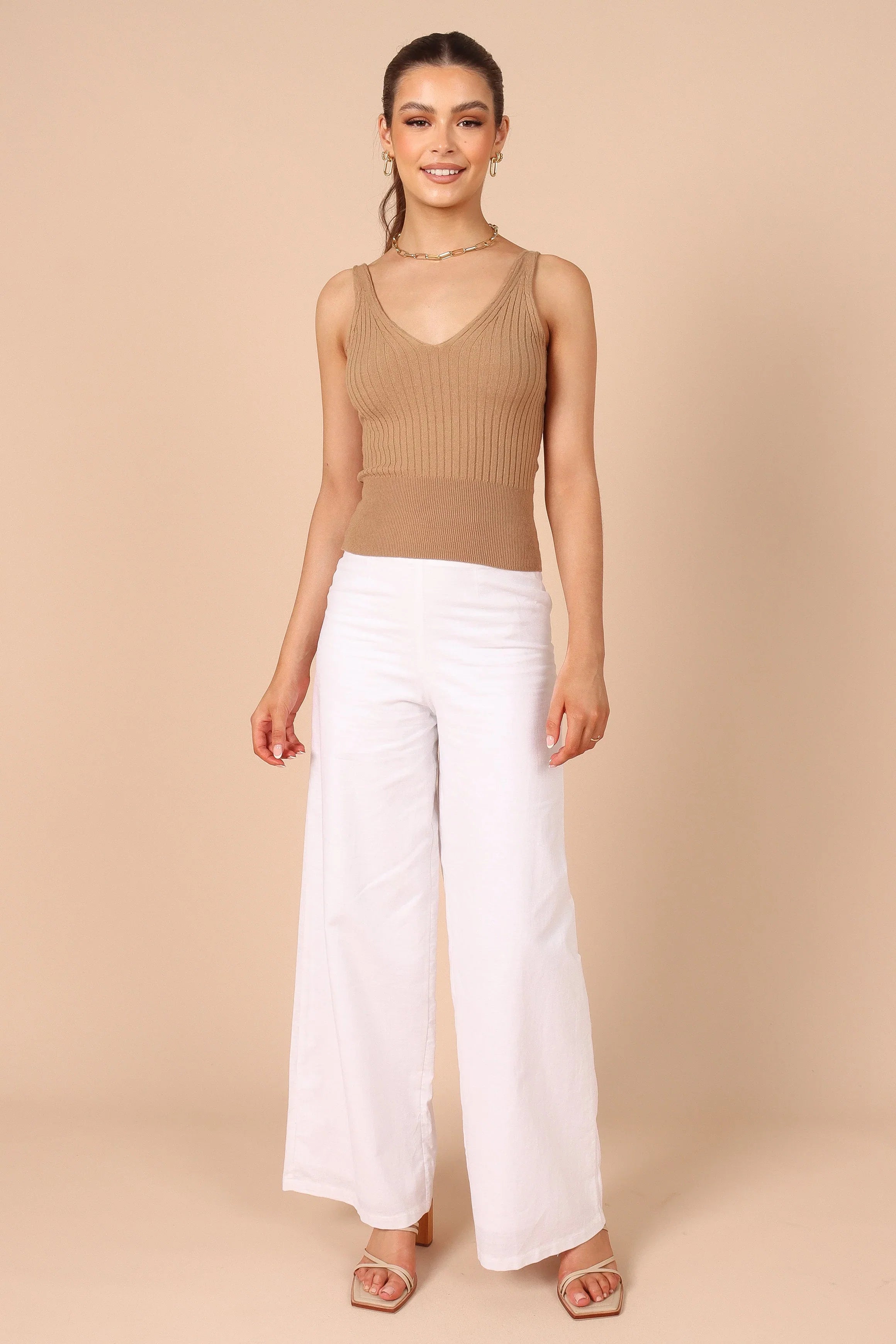 Gemma V Neck Tank Top Camel