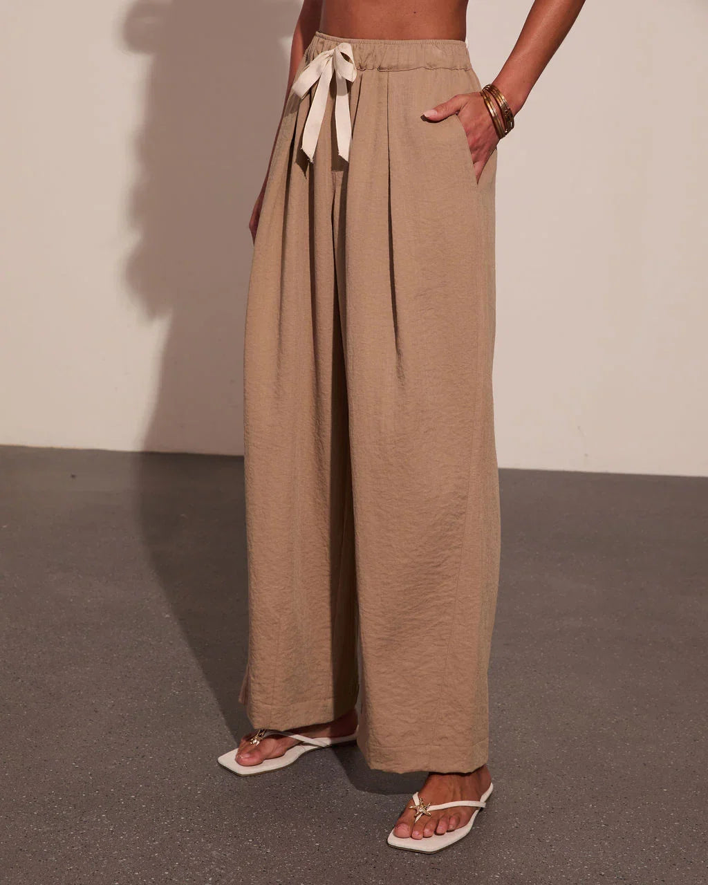 Samarah Front Tie Pleated Wide Leg Pants