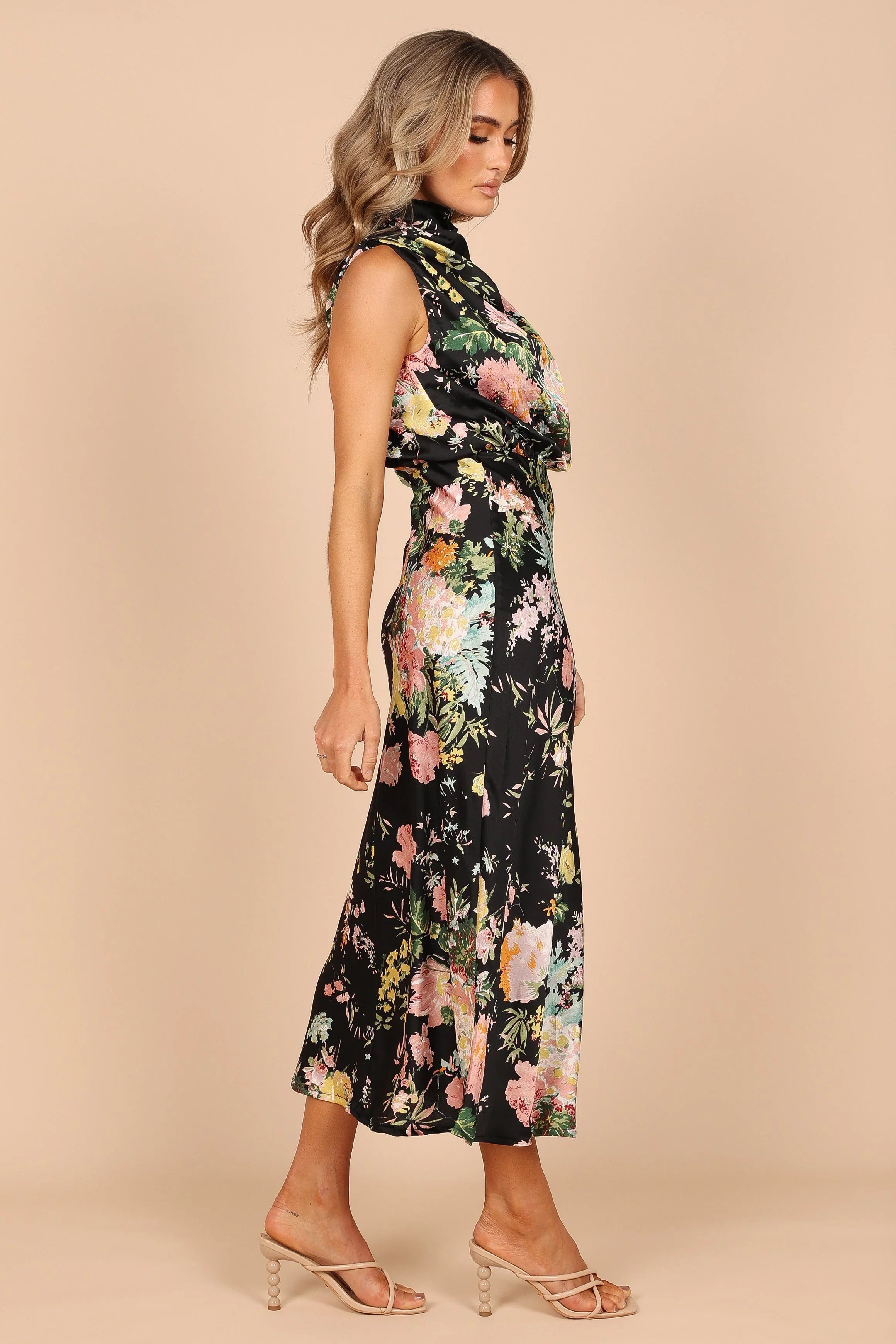 Anabelle Halter Neck Midi Dress Black Floral