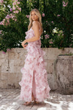 Ciao Ruffles Maxi Dress Pink Floral