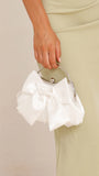 Satin Bow Clutch White