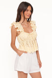 Regina Eyelet Ruffle Top Butter Yellow