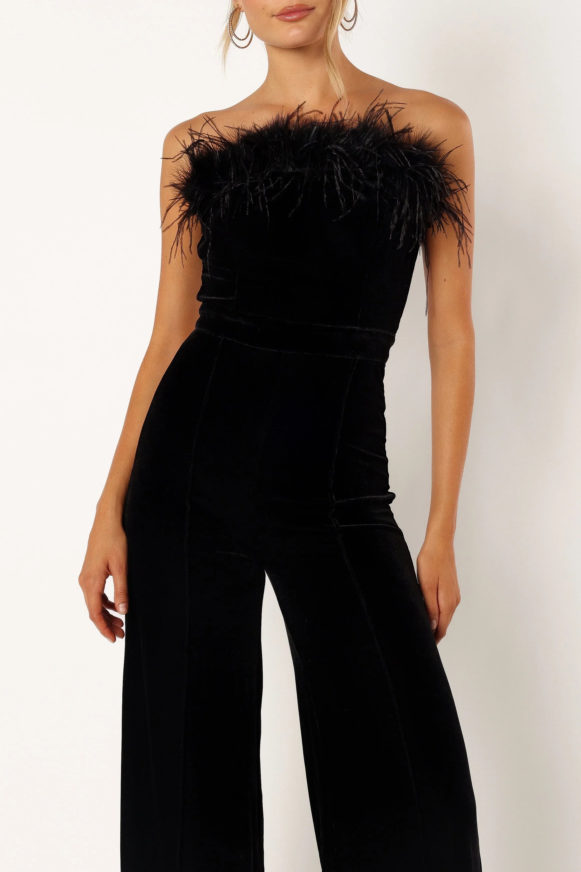 Donatella Feather Trim Jumpsuit Black