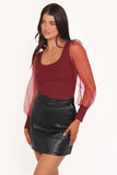 Wesson Sheer Sleeve Top Merlot