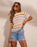 Arelle Striped Open Knit Short Sleeve Top