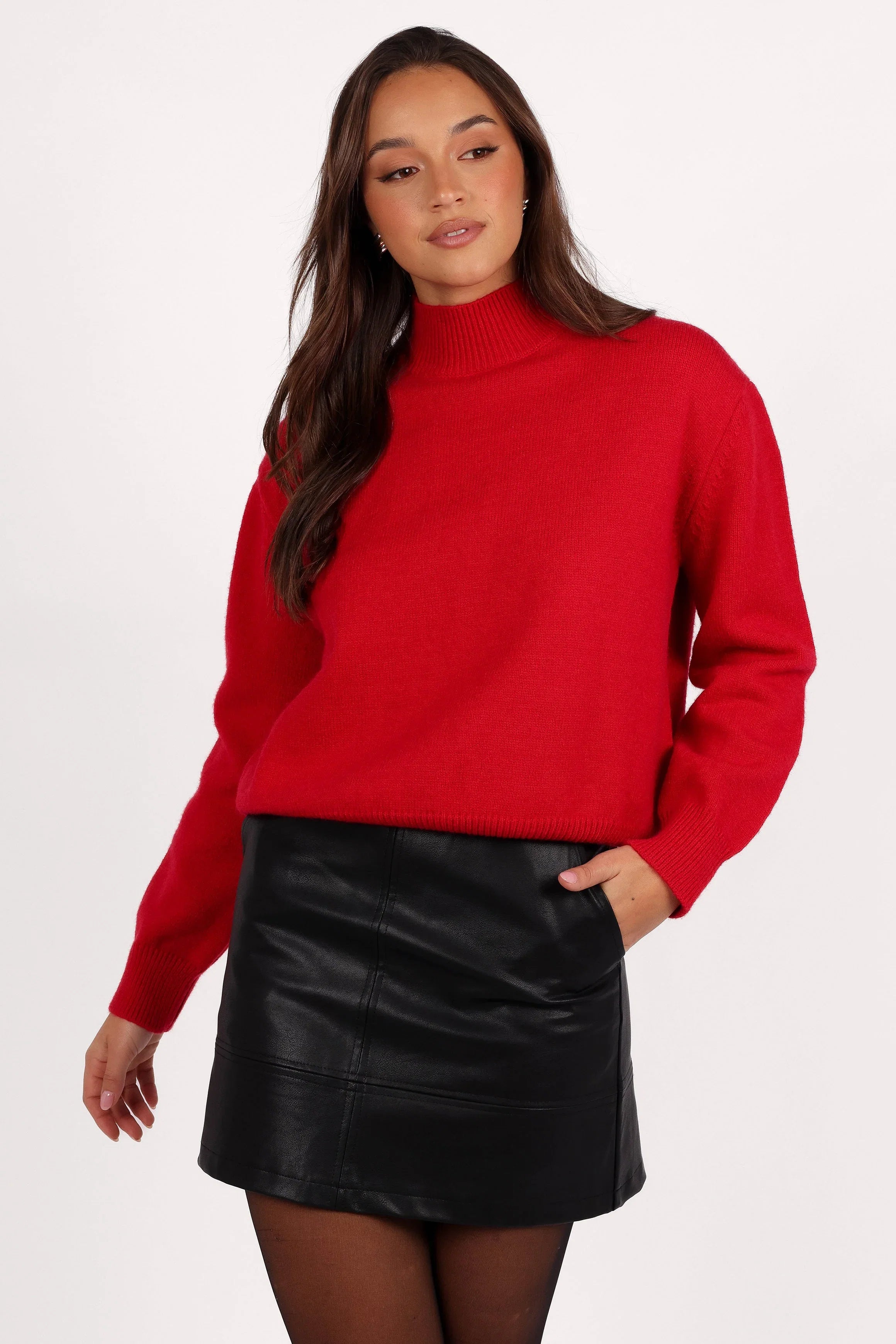 Luda Mockneck Knit Sweater Red