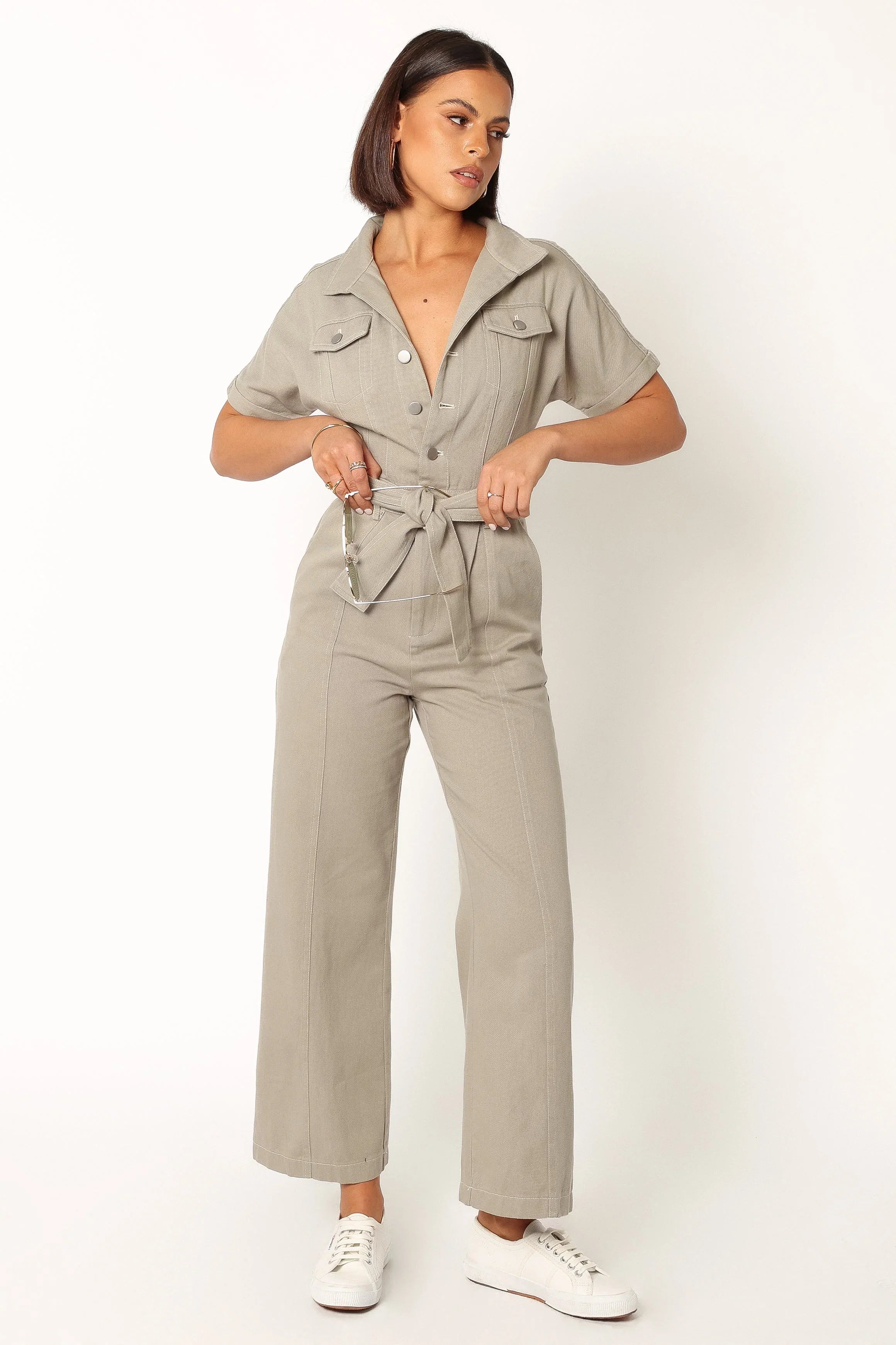 Demi Contrast Stitch Jumpsuit Olive