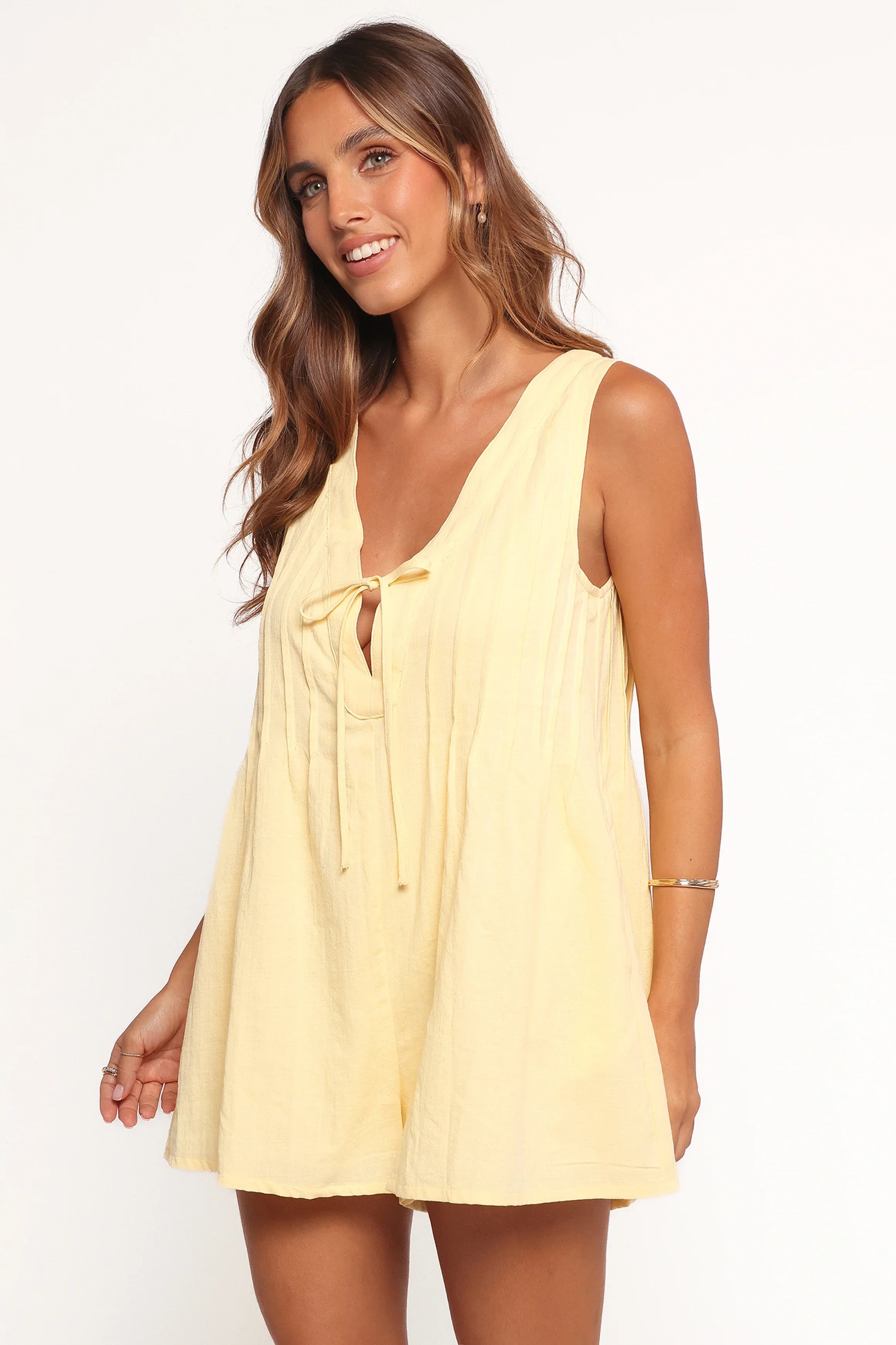 Kallie Tie Front Romper Butter Yellow