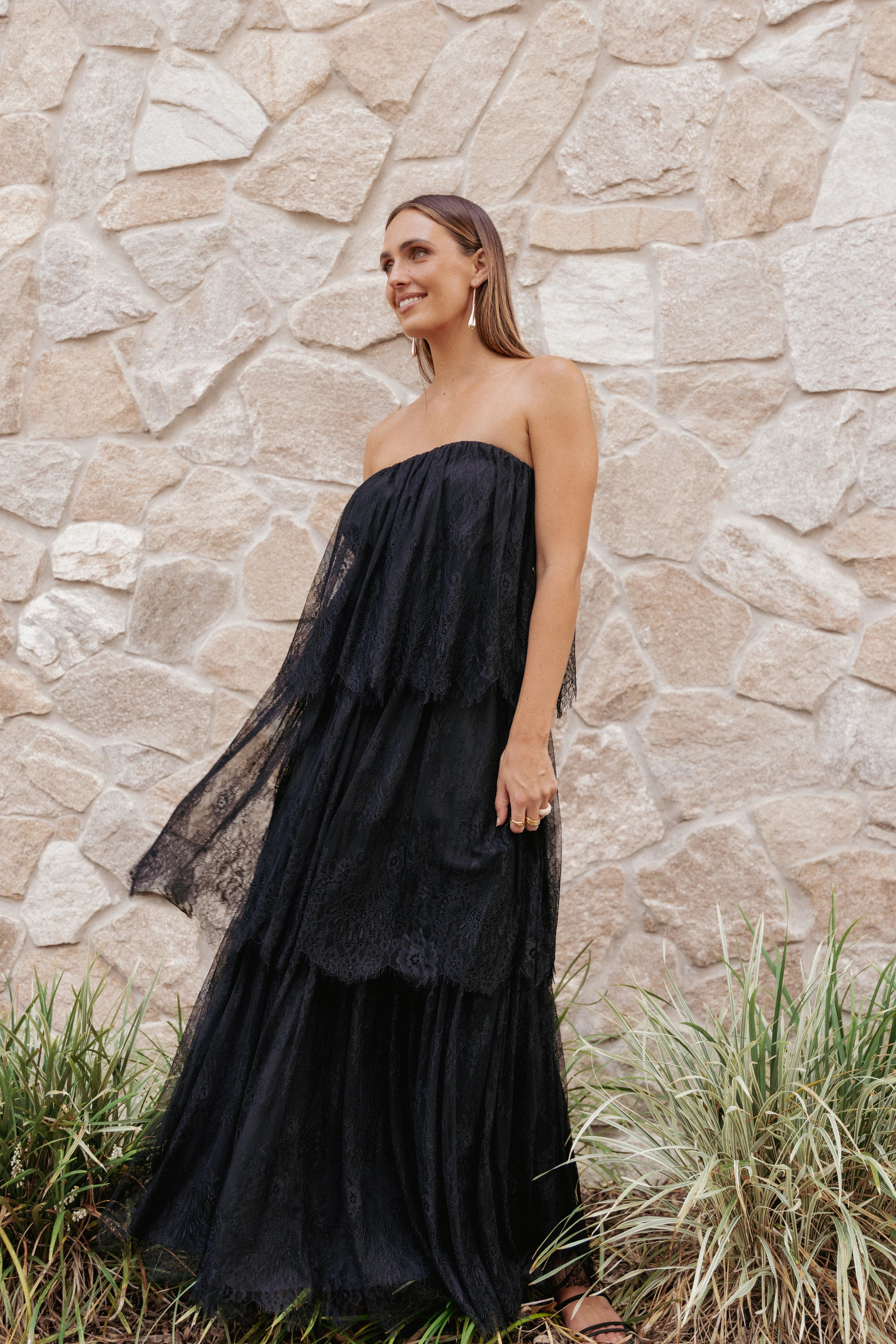 Bloom Strapless Maxi Dress Black Lace