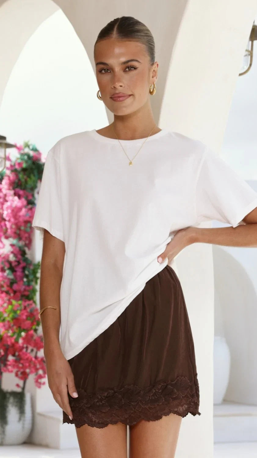 Davonne Lace Mini Skirt Chocolate