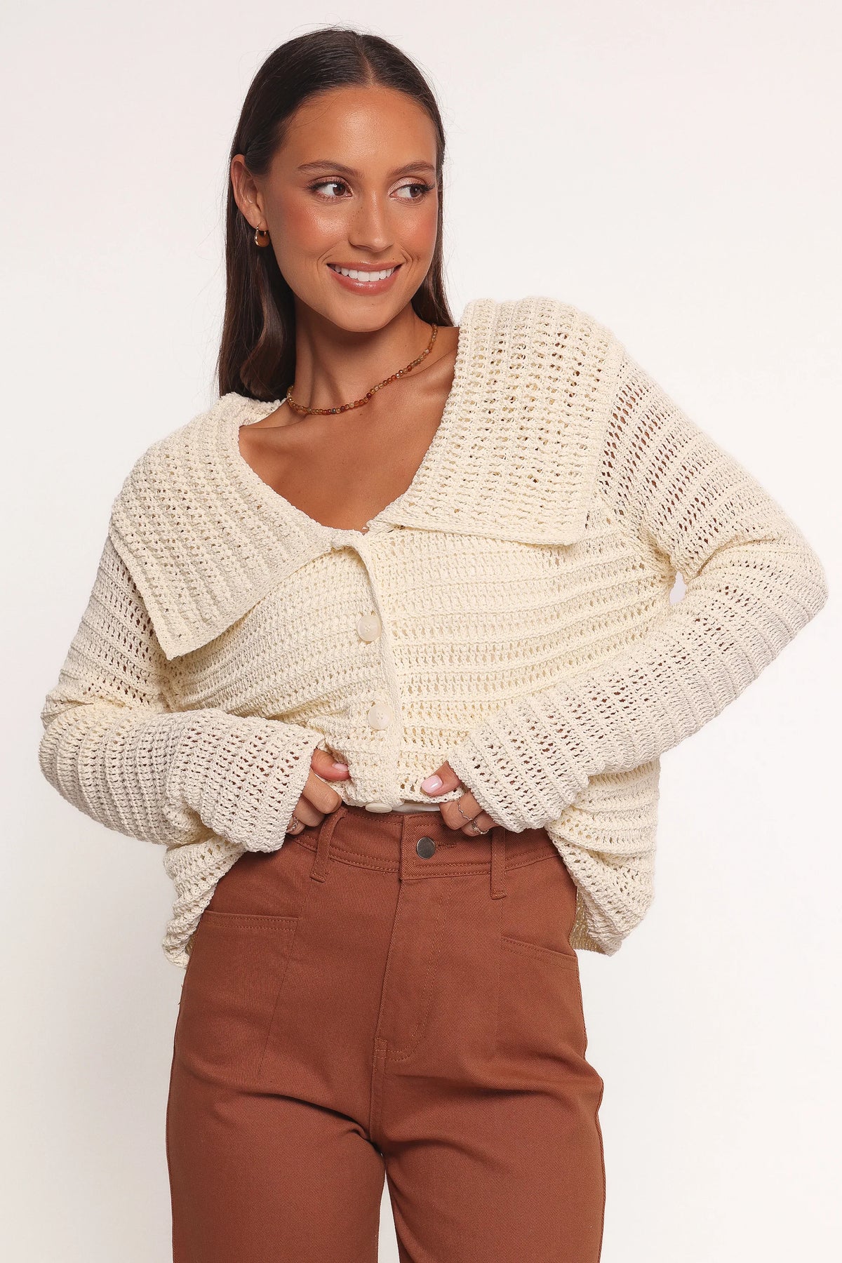 Lyra Large Collar Cardigan White